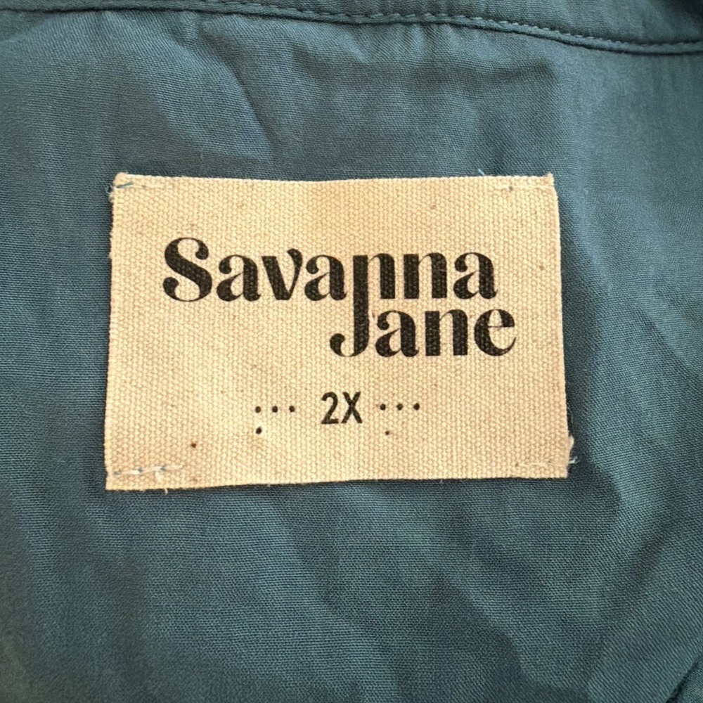 Savanna Jane Tunic Top Womens 2X Teal Embroidered Floral 3/4 Bell Sleeve Boho - Picture 9 of 9